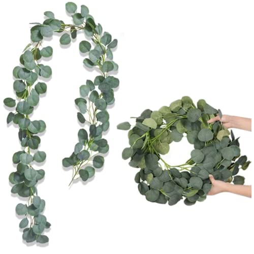 Feuilles D'eucalyptus Artificielles en Argent Dollar, 1.7/2M soie Artificielle Eucalyptus Rond feuille Guirlande plantes Artificielles eucalyptus Guirlande Mariage Décoration D'eucalyptus Cover