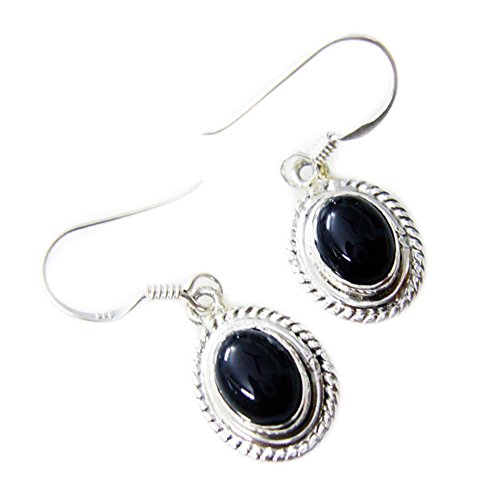 Boucles d'oreilles onyx noir en argent massif style cluster pour femme