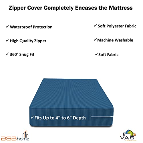 Image of HOMEKART Premium Cotton 220TC 72 x 48 x 8 Diwan Size Mattress Cover Protector with Zip /Chain|Provides All Around Protection - 1 pc Multicolor (Blue, 72 x 48 x 8)