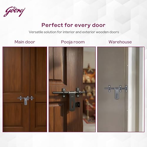 Image of Godrej Door Fittings | Aldrop for Main Door (10 inch, Matte Black) | Premium SS Latch /Kadi for Left or Right Handed-Doors | Aldrops for Double Doors, Home, Bedroom, Puja Room | Size 250 X 14 mm