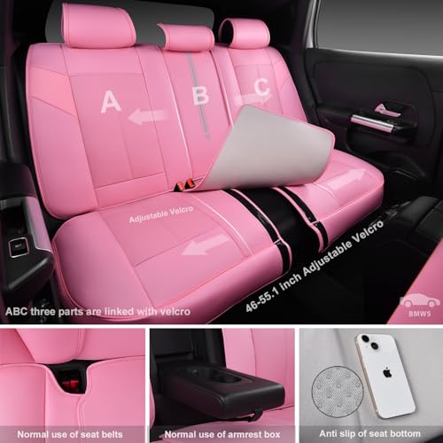 Image of CAR PASS Pink Nappa Leather Seat Covers, Cute Girly Car Seat Covers Full Set for Women, Luxury 3D Sponge Support Waterproof Car Seat Protector, Universal Fit SUV Pick-up Truck Sedan Automotive