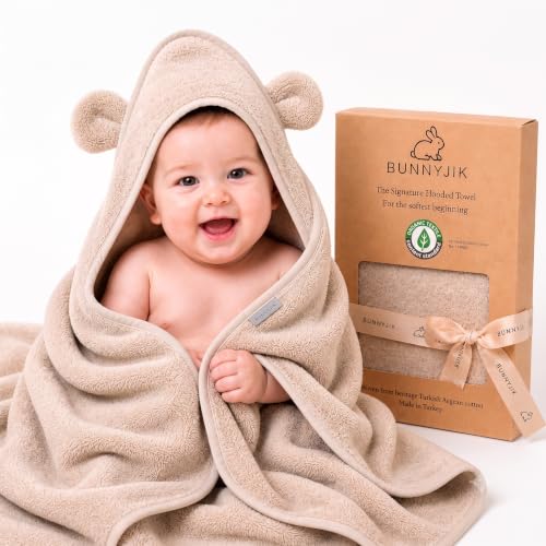 bunnyjik Organic Hooded Baby Towel 32x32 in – Turkish Cotton Newborn Bath by bunnyjik - Used condition - US$25.64
