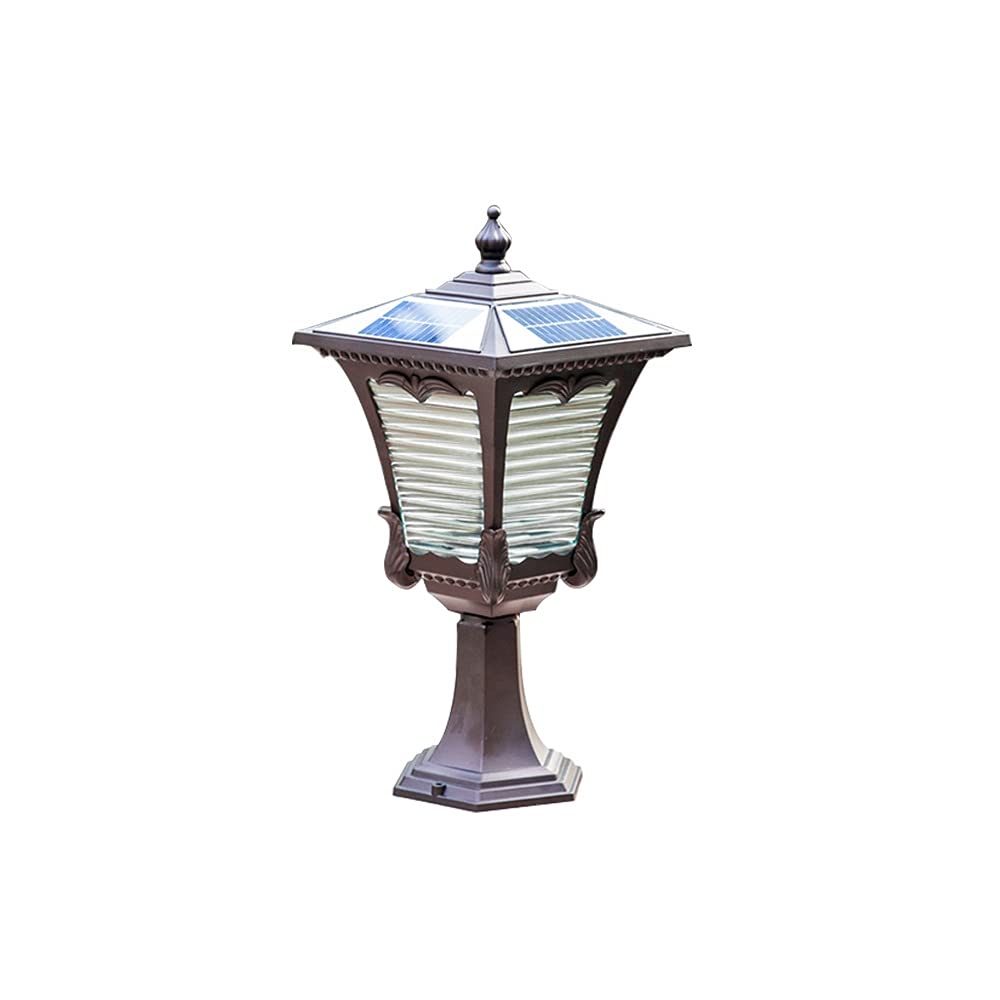 Lampe pilier solaire LED vintage étanche 3 W en alliage d'aluminium européen et verre 2500 mAh Marron 20/40 cm