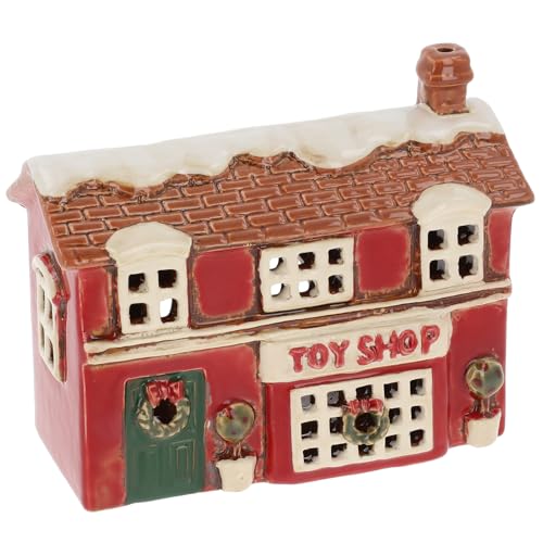 Shudehill Giftware Village Pottery - Portavelas de cerámica, colección Christmas Red House - Tienda de juguetes de Navidad, casa de muñeco de nieve o casa de renos (Toy Shop)