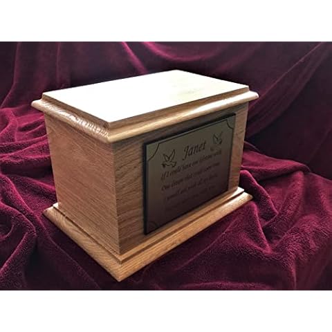 1st 4 Signs Oak Wood Cremation Ashes Urn Adult Size Casket With Personalised Plaque Cover