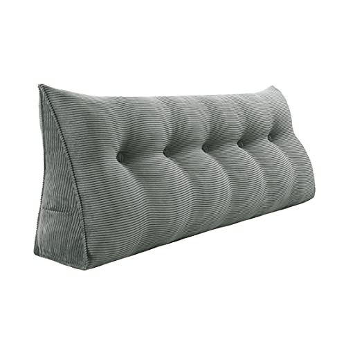 Roner Ergonomics Backrest Headboard Wedge Reading Pillow Bed Chairs Back Support for Sitting Up in Bed Large Daybed Bolster Back Rests Cushion Body Positioning Bedrest Corduroy Light Grey Queen