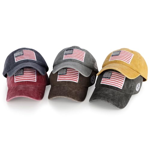 ANLIOTO 6 Pcs American Flag Baseball Caps, Patriotic American Flag Hat Washed US Flag Hats for Men Women Teens Black - Image 2