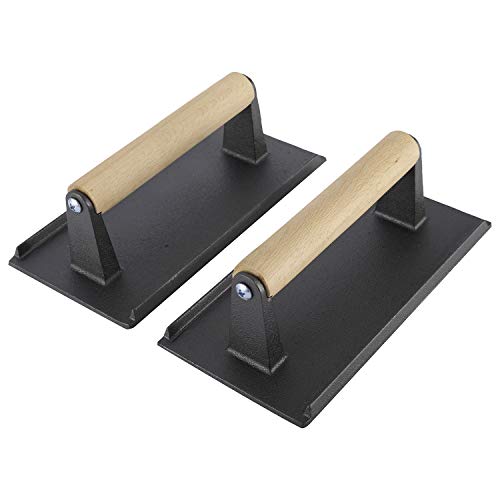 Yaesport Cast Iron Grill Weight/Bacon Press with Wooden Handle, 8 x 4-Inch Grill Press for Bacon, Paninis, Sandwiches and Vegetables, Set of 2