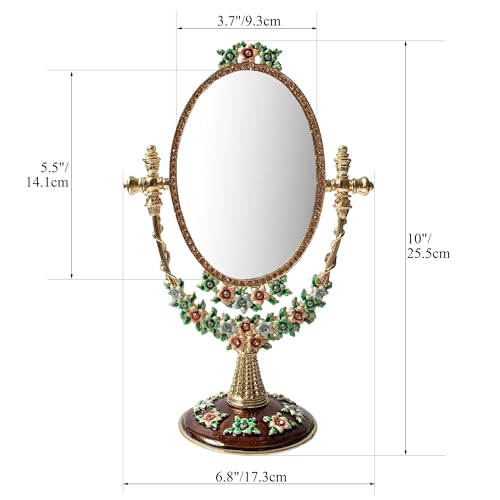 Espejo de maquillaje ovalado vintage para tocador miniatura 6