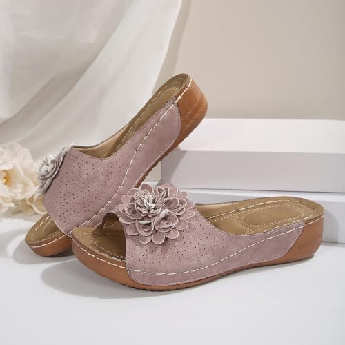 Orthopedic Wedge Sandals for Women Summer Dressy 2025, Chic Flowers Sandal Arch Support Fish Mouth Open Toe Slippers Wedge Platform Sandal4