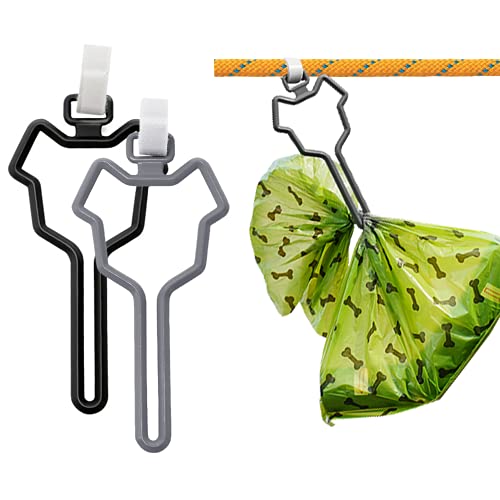 AigoAnyou 2 Pack Dog Poop Bag Holder For Leash Poop Bag Holder Hand Free Dog Waste Bag Holder,Easy To Use,Dog Bag Holder Fit All Leash(Black+Gray)