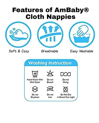 Image of AmBaby Super Absorbent Baby Nappies Langot Adjustable Washable Reusable Soft Hosiery Cotton Cloth Diapers Nappy with 3 Layers Unisex Baby Langoti fits 0-6 Months - Pack of 8
