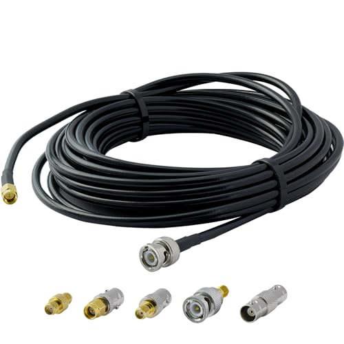 ACONRFTOL Câble coaxial BNC vers SMA RG58 - 10 m - Câble coaxial SMA mâle vers BNC mâle RG58 - 10 m - Avec 5 adaptateurs - Câble mâle SMA pour radio,...