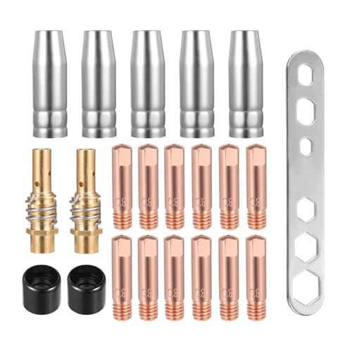 LightBeacon 22 Piezas Accesorios de Soldadura Consumibles de Máquina de Soldadura, para AK-15/MB-15, 5 Boquillas de Gas, 12 Boquillas M6 0,8 mm, 2 Mangos de Boquilla, 2 Aisladores, 1 llave