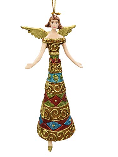 Ángel, Deko colgador con adornos, Árbol de Navidad, Oro, 15 cm