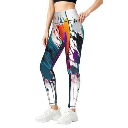 Pantalones de yoga con bolsillos y estampado de pintura leggings fitness opacos para mujer