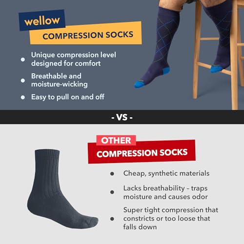 Image of Wellow Knee High Compression Socks for Men & Women - Made with Viscose from Bamboo, Swelling & Pregnancy Support