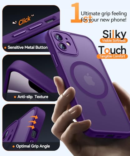 Image of CANSHN Magnetic for iPhone 12 Mini Case, Upgraded [Full Camera Protection] [Compatible with Magsafe] [Translucent Matte] Shockproof Protective Phone Case for iPhone 12 Mini 5.4 inch - Deep Purple