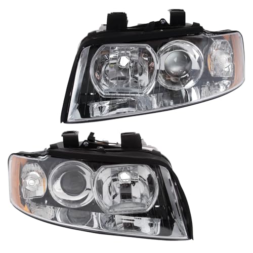 Image of TRQ Driver and Passenger Side Headlight Assembly Set Compatible with 02 Audi A4 03-04 A4 05 To VIN 399999 03 Quattro 04 Quattro 05 To VIN 399999 02 S4 04-05 S4 Halogen Only
