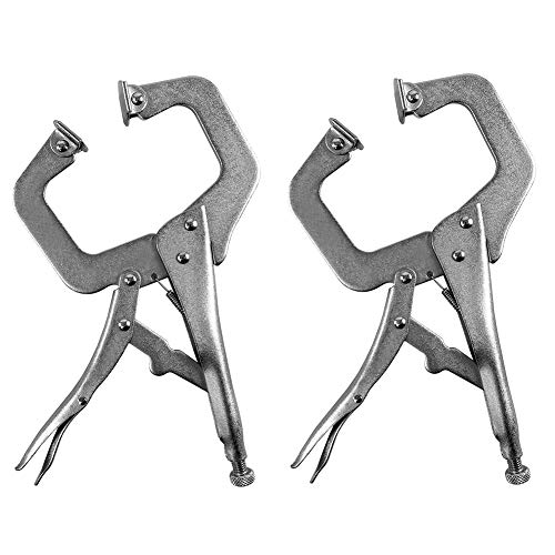 QWORK 2 Pack Locking C-Clamp, 11" Locking Pliers with Swivel Pads, Made from Strong High Grade Carbon Steel