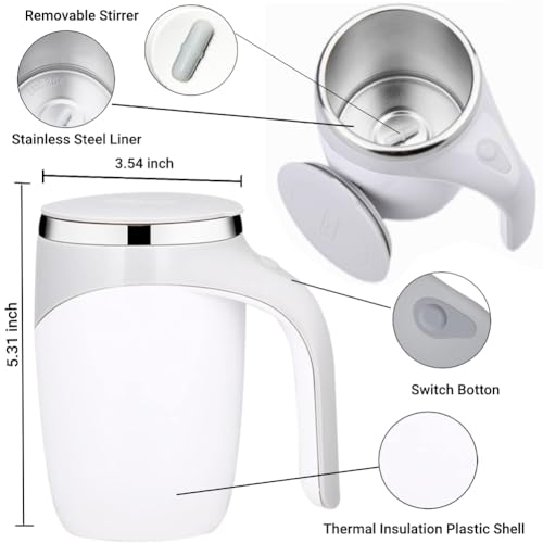 Image of Automatic Magnetic Stirring Coffee Mug, Rotating Home Office Travel Mixing Cup, Funny Electric Stainless Steel Self Mixing Coffee Tumbler, for Coffee, Milk, Cocoa, Tea, Beverages, Gift, White