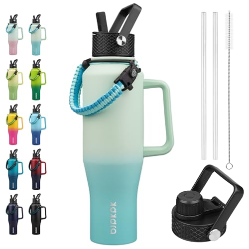 Image of BJPKPK 40oz Insulated Water Bottle with Handle & Straw Lid, Stainless Steel