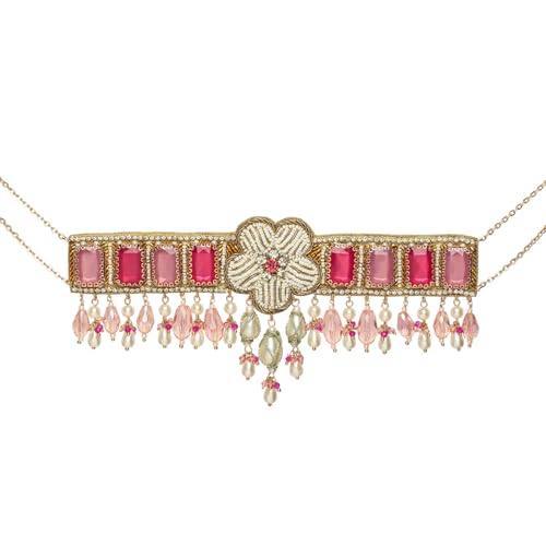 Image of SANJOYA by EVERSTYLISH Embroidered Choker Necklace for Women | Stone, Beads & Pearl Drop Statement Neckpiece | Ethnic Jewelry for Weddings, Festivals & Special Occasions