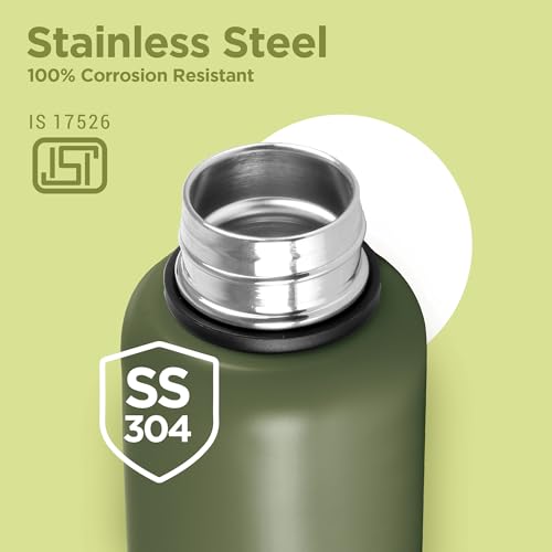 Image of Milton Aura 1000 Thermosteel Water Bottle, 24 Hr Hot and Cold I Leak Proof Lid, ISI Certified I Vacuum Insulated I for Office, Gym, School I Military Green