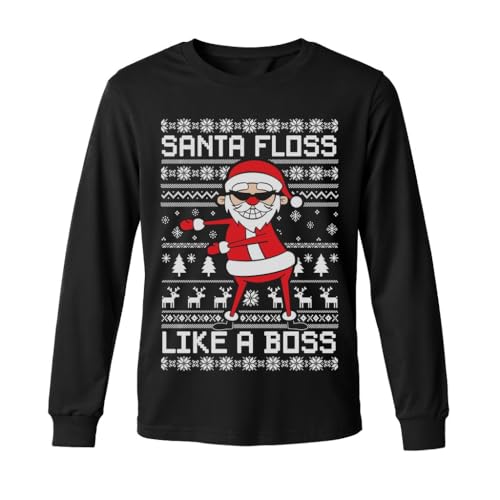 Tstars Game On Santa Christmas Long Sleeve Shirt Kids Youth Black X-Large