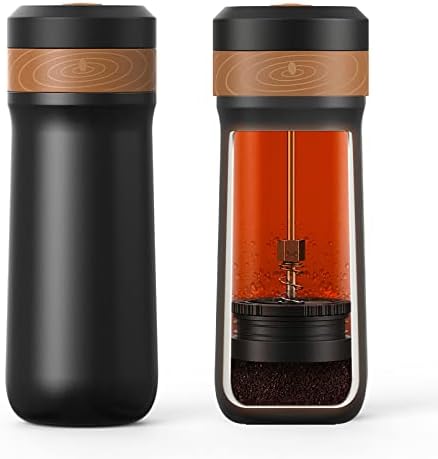 Encoola Portable French Press Travel Coffee Maker 14oz/400g Mini French Press Mug Insulated Filter Coffee Cup Double-Layer Insulated Four-Layer Filter Mesh