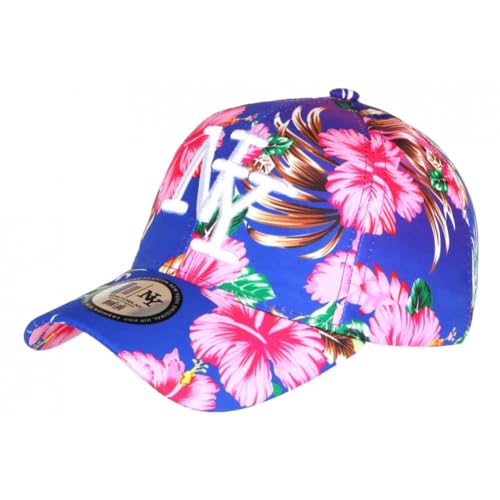 Casquette enfant bleue fleurs roses tropicales et broderie NY de la marque Hip Hop Honour