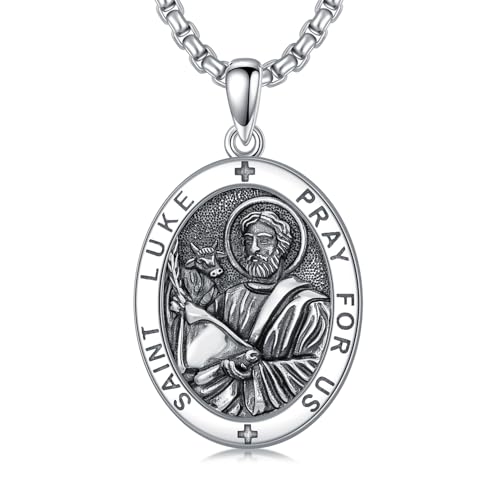 WINNICACA Saint Luke Necklace for Men 925 Sterling Silver St Luke Medal Pray for Us Necklace Religious Protection Patron Necklace Fathers Day Graduation Gifts for Dad Son Police