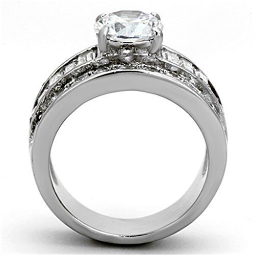 Marimor Jewelry 4.85 Ct Round Cut Zirconia Stainless Steel Wide Band Engagement Ring Size 7 #TOP2