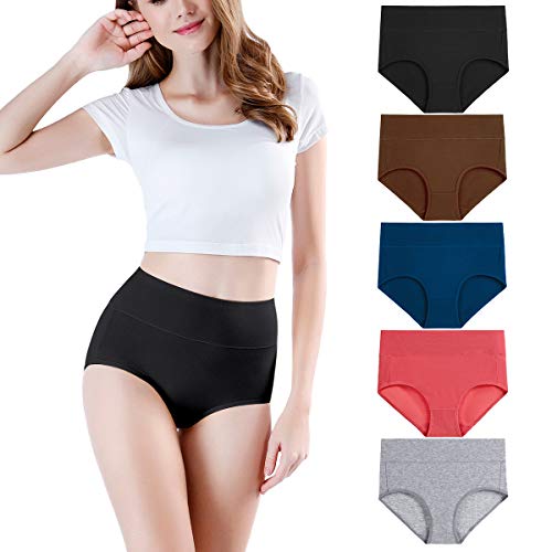 Image of wirarpa Women's Cotton Underwear High Waist Full Coverage Brief Panty Multipack