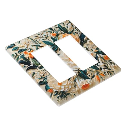 Decorative Outlet Covers Rustic Big Flowers Abstract Floral 2 Gang Wall Plate Double Rocker Two Switch Wall Cover Plate Light Switch Cover Plate Faceplate for Country Bedroom Home Decor