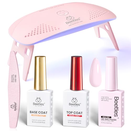 Beetles 10ML HEMA-Free Pink Gel Nail Kit with U V Light 5Pcs Gel Polish Set