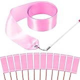 HiUnicorn 12PCS Light Pink Dance Ribbons, Pink Party Favors, Ballerina Ribbon Dancer Wand for Kids, Girls Gymnastics Princess Ballet Birthday Party Decoration
