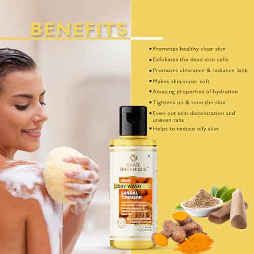 Image of Khadi Organique Sandal Turmeric Body Wash(SLS & PARABEN FREE) 210 ML
