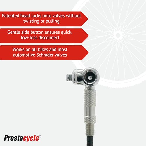 Image of Prestacycle Pro Schrader Head - Auto-Lock Valve Connector for Bike & Car Tires, High Flow Schrader Valve Adapter, Durable Pump Accessory