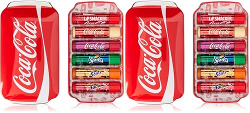 Lip Smacker Coca Cola Tin Collection, Set de 6 Bálsamos Labiales Surtidos con Sabores Auténticos de Coca-Cola, Fanta y Sprite (Paquete de 2)