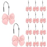 Pink Bow Coquette Shower Curtain Hooks 12 Pack - Decorative Bathroom Accessories for Girls, Cute Nursery...