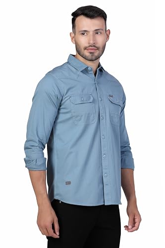 Image of Men's Cotton Twill Utility Shirt | Full Sleeve Button-Down Casual Shirt | Dual Chest Pockets | Comfortable Regular Fit | Everyday Wear