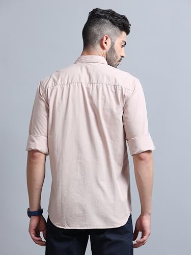 Image of Men Slim Fit Solid Spread Collar Casual Shirt