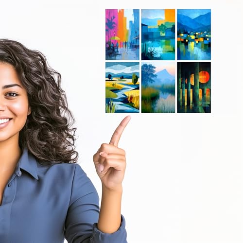 Image of SiddArtify Abstract Landscape Wall Art Prints Set - Modern Art Poster Decor for Living Room Bedroom Office - Set of 2-4x6 Inch - Board (Pack of 6) - Sticker (Pack of 6)