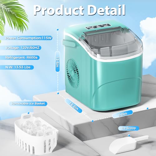 Image of Antarctic Star Countertop Ice Maker Portable Ice Machine,Bullet Ice, Automatic-Cleaning Ice Makers, 26Lbs /24H, 9 Ice Cubes Ready in 6-8 Mins for Home Kitchen Bar Party Green