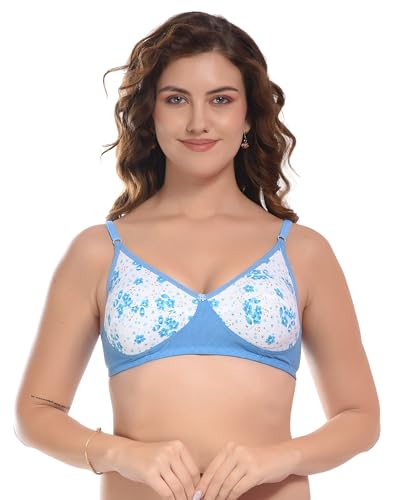 Image of FIMS - Fashion is my style Women Cotton Blend Floral Bra Non-Padded Non-Wired Full Coverage T-Shirt Combo Pack Multicolor Cup- B