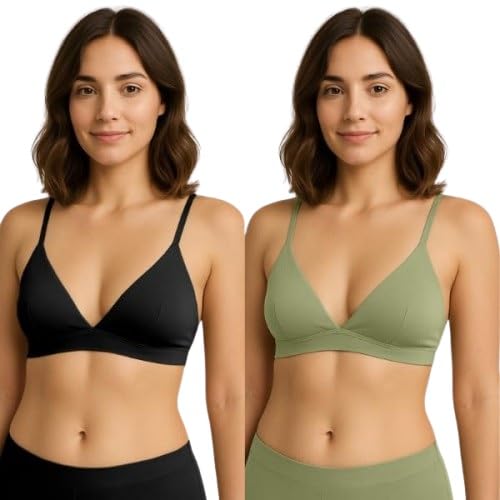 Women’s Seamless Wireless Bralette Soft Padded Triangle Bra Lightweight Comfortable Everyday for Women & Girls (Pack of 2) (in, Numeric, 30, 30 Go, A, 30, Regular, Standard, Black and Green)-image-19