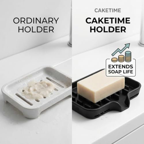 2 Pack Soap Dish with Drain, Self-Draining Silicone Soap Holder Tray for Bathroom Shower & Kitchen Countertop, Non-Slip & Easy Clean, Ideal for Laundry Room & Utility Sink, Lovely Home Organizer Gift - 1