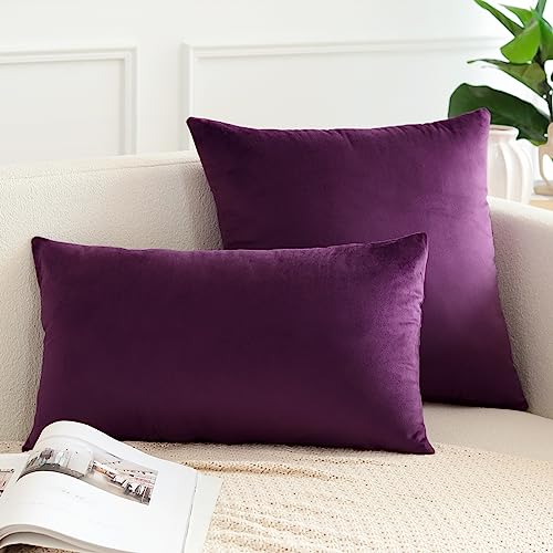Housse de coussin grand format 55x55 velours violet doux OTOSTAR - 4