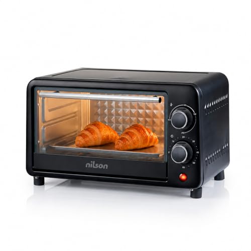 Nilson Life Horno de Sobremesa 10 L, Compacto, 1000 W, Control Mecánico, NHS1000N, Termostato Ajustable, Temperatura Máxima 230º, Temporizador 60 min, Incluye Bandeja Esmaltada y Rejilla Metalica